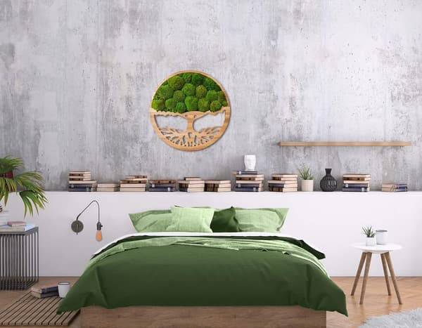 Mossbild mossa naturlig väggdekoration vardagsrum badrum väggmålning 40 x 40 cm livets träd