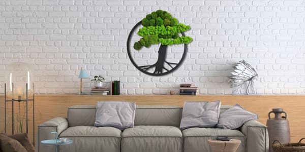 Sammalkuva Sammal Luonnollinen seinäkoriste Olohuone Kylpyhuone Seinämaalaus 50x 55cm Elämän puu