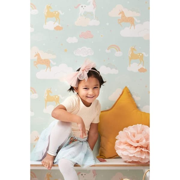RAINBOW TREASURES BUBBLEGUM TURQUOISE Non woven / Easy up-tapet