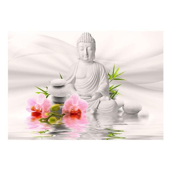 Självhäftande Fototapet - Buddha and two orchids