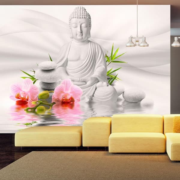 Självhäftande Fototapet - Buddha and two orchids