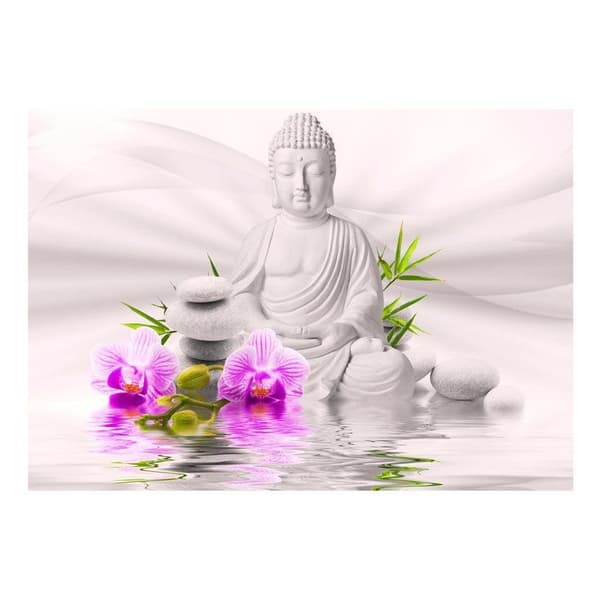 Självhäftande Fototapet - Buddha and pink orchids