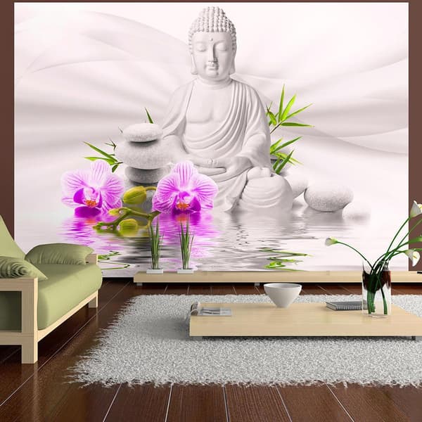 Självhäftande Fototapet - Buddha and pink orchids