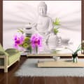 Miniatyrbild 1 av 4: Självhäftande Fototapet - Buddha and pink orchids