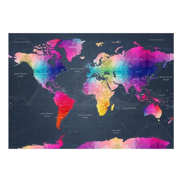 Självhäftande Fototapet - World Map: Colourful Crystals