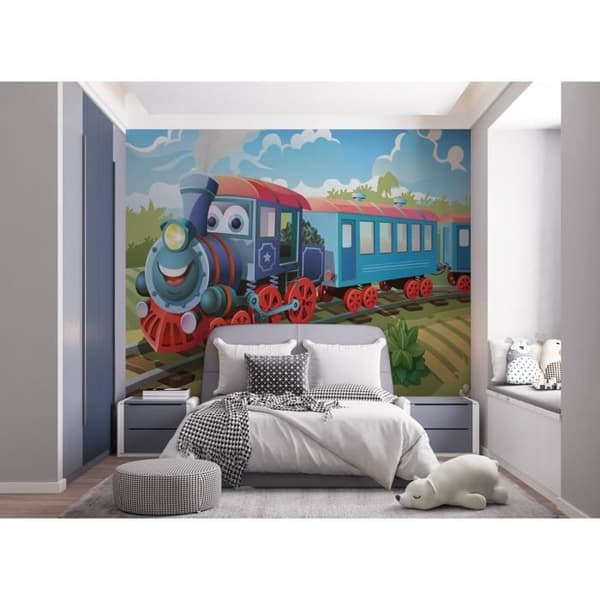 Barn tapet - Liten tåg - Flerfärgad - 6 paneler - Mått L 305 cm x H 244 cm