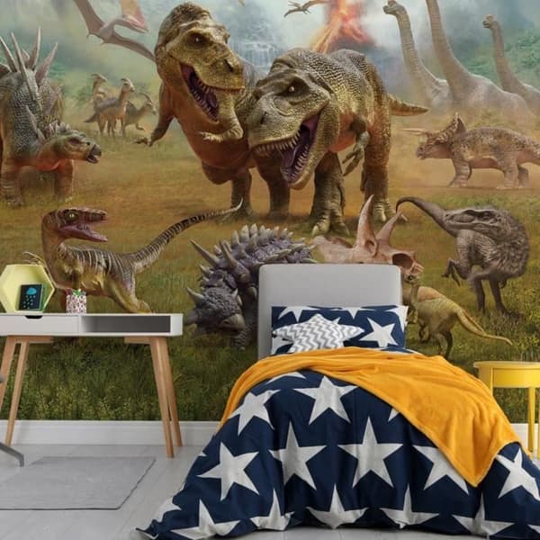 Dinosaur Kingdom barn tapeter. Består av 6 paneler.