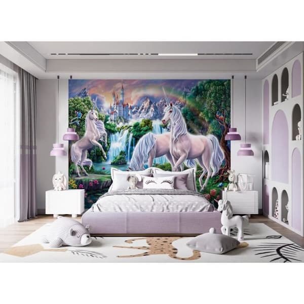 Barntapet - Walltastic - Unicorn Paradise - Flerfärgad - Svart - Sovrum
