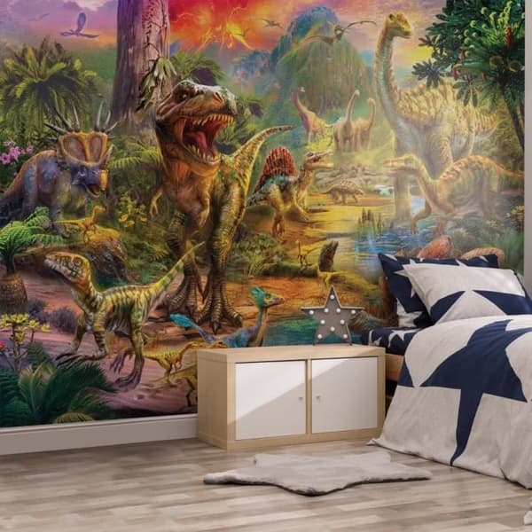 Landskap av Dinosaurus barn tapeter. Består av 6 paneler.