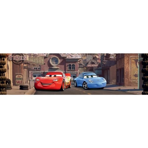 Självhäftande bård Bilar Flash McQueen och Sally Carrera i Disney town 10CM X 5M Svart, Röd