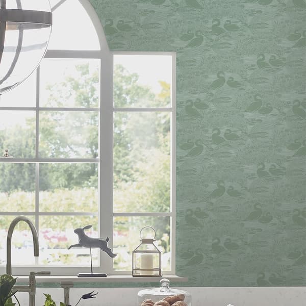 Laura Ashley - Non-woven tapet - Swans Jade Green - Grön 10mx52cm