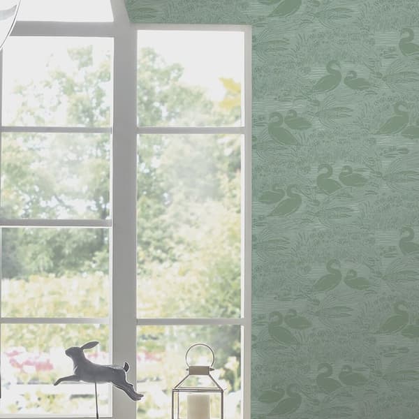 Laura Ashley - Non-woven tapet - Swans Jade Green - Grön 10mx52cm
