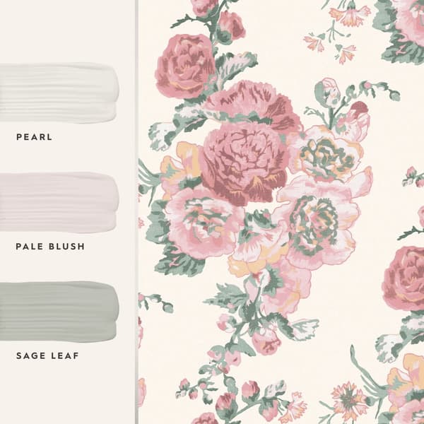 Laura Ashley - Non-woven tapet - stockrosor - Korallrosa - Rosa 10mx52cm
