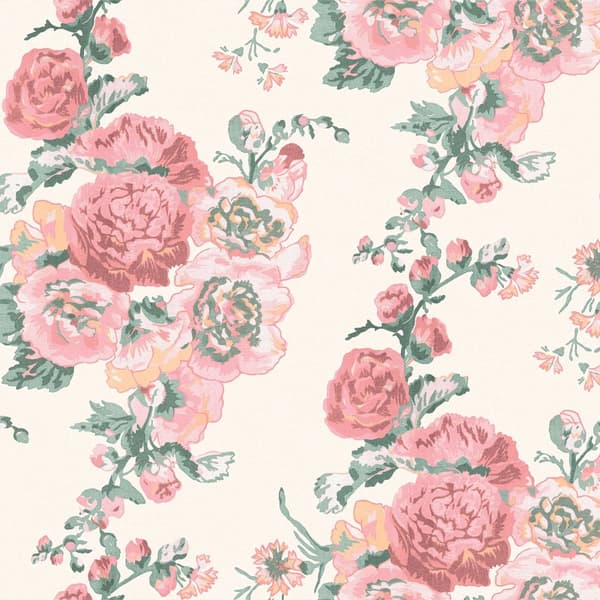 Laura Ashley - Non-woven tapet - stockrosor - Korallrosa - Rosa 10mx52cm
