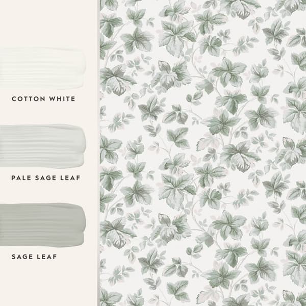 Laura Ashley - Non-woven tapet - Autumn Leaves Sage Green - Grön - 10mx52cm