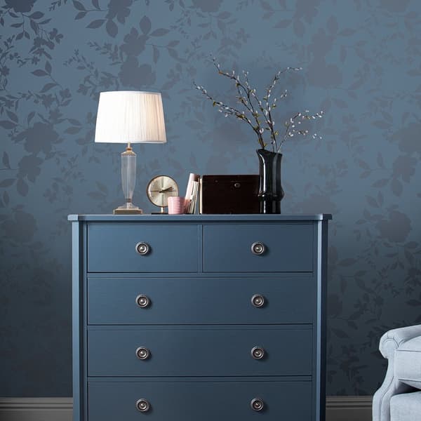 Laura Ashley - Non-woven tapet - Westbourne Midnight Blue - Blå 10mx52cm