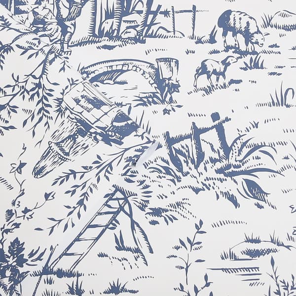 Laura Ashley - Non-woven tapet - Toile de Jouy Dark Seaspray - Blå 10mx52cm