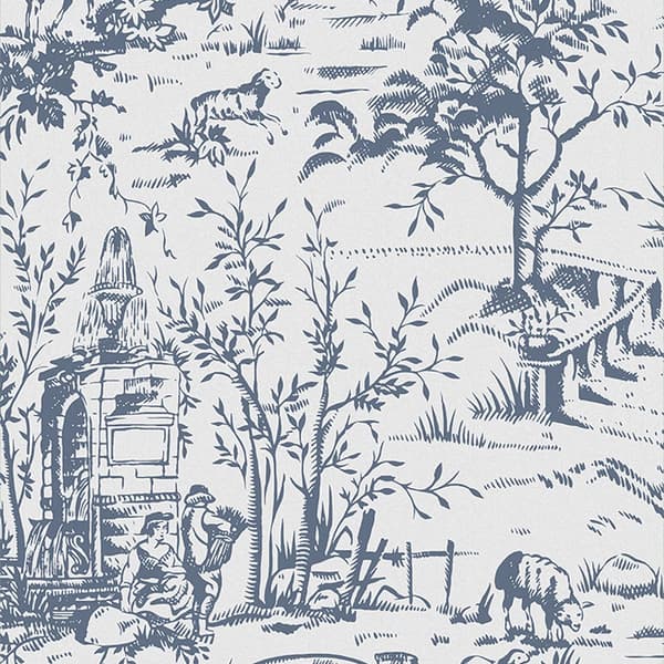Laura Ashley - Non-woven tapet - Toile de Jouy Dark Seaspray - Blå 10mx52cm
