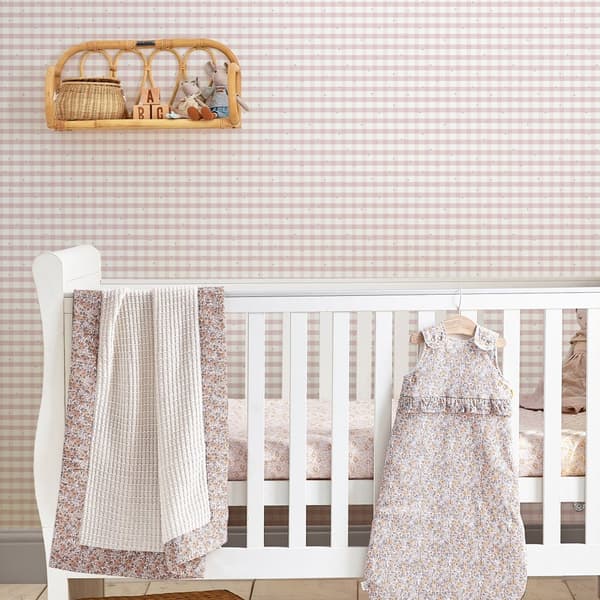 Laura Ashley - Non-woven Tapet - Gingham - Blek ametist - Rosa - 10mx52cm