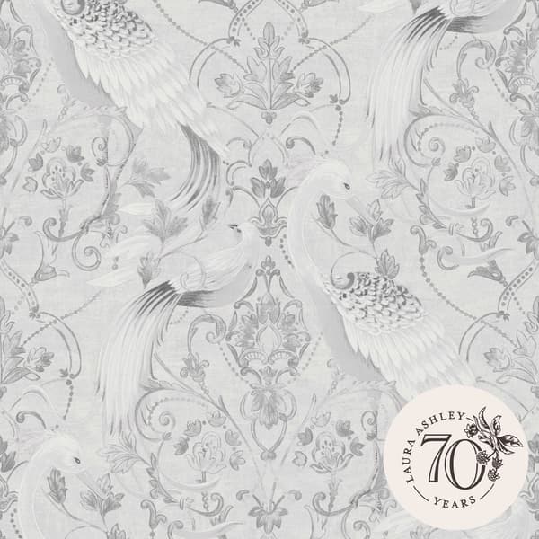 Laura Ashley - Non-woven tapet - Tregaron Silver - Silver 10mx52cm