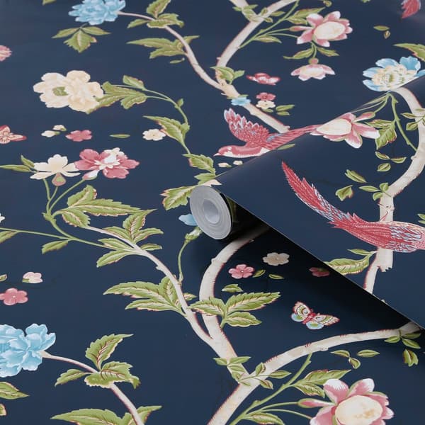 Laura Ashley - Non-woven tapet - Summer Palace Midnight Blue - Blå 10mx52cm