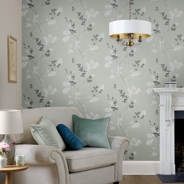 Laura Ashley - Non-woven tapet - Mari - Mineral Grön - Grön 10mx52cm