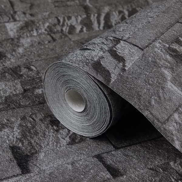 vidaXL Tapet 3D stenlook svart 10x0,53 m non-woven tyg