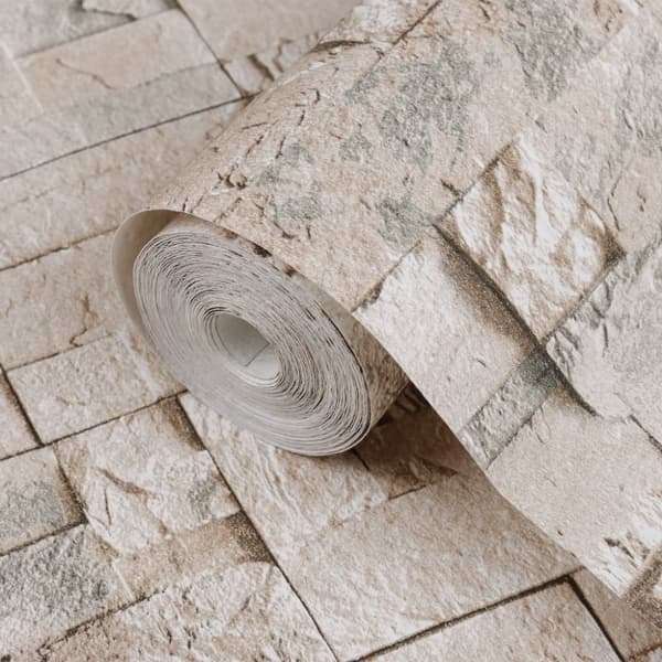 vidaXL tapet 3D-stenlook grå og beige