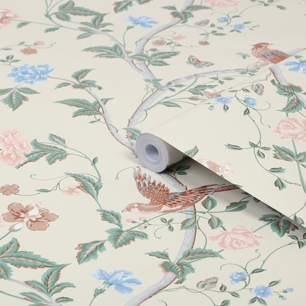 Laura Ashley - Non-woven tapet - Summer Palace Sage / Aprikos - Grön/Orange 10mx52cm