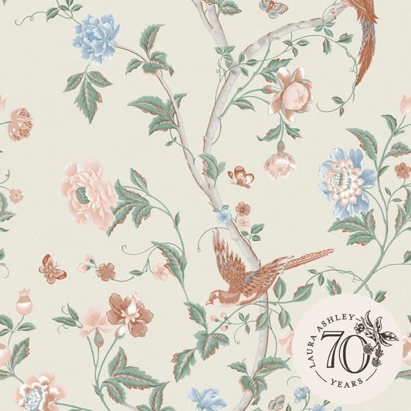Laura Ashley - Non-woven tapet - Summer Palace Sage / Abrikos - Grøn/Orange 10mx52cm