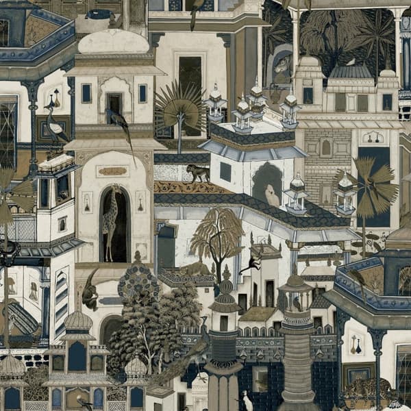 Holden Décor Animal City Wallpaper Navy Blue/Brown 10m x 53cm