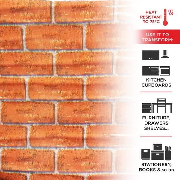Självhäftande film - Ej specificerad - Red Brick Effect - 45 cm - Vinyl - Inredning