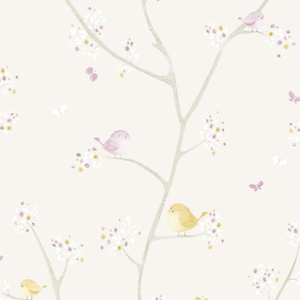Casadeco My Little World kangas birdie purppura harmaa lime