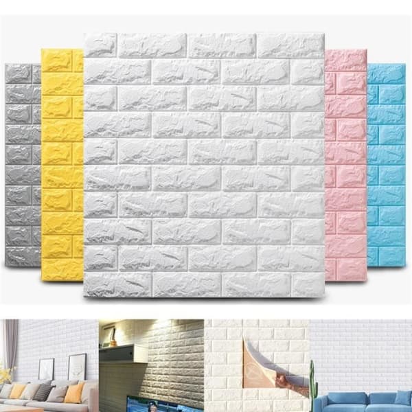 Set med 10 st 3D beige tegeltapeter självhäftande 3D tegelvägg Antikollision Vardagsrum Sovrum Kök 77*70CM