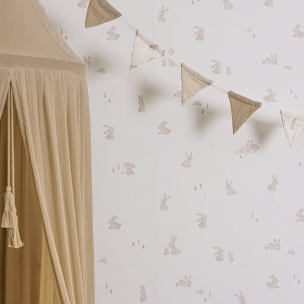 Little Dutch - Non-woven tapet - Baby Bunny - Brun/Vit 10mx52cm