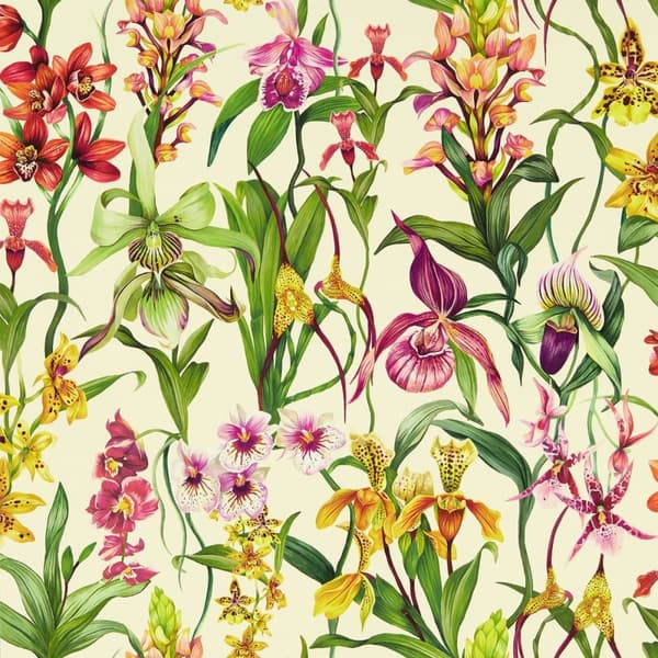 Harlequin Kalina Botanical Wallpaper Parchment/Forest/Azalea 10m x 0.6m
