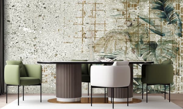 Seinätapetti, Betoninen papukaija linnunlehdet Monstera Green - 350x245