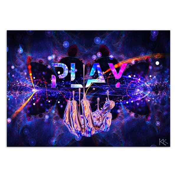 Seinämaalaus pelihuoneeseen Neon, jossa on teksti Play - 450x315