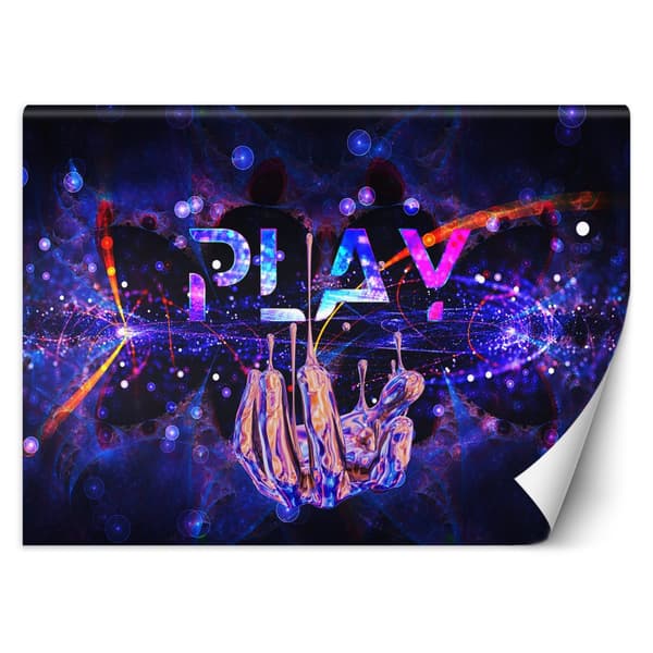 Seinämaalaus pelihuoneeseen Neon, jossa on teksti Play - 450x315