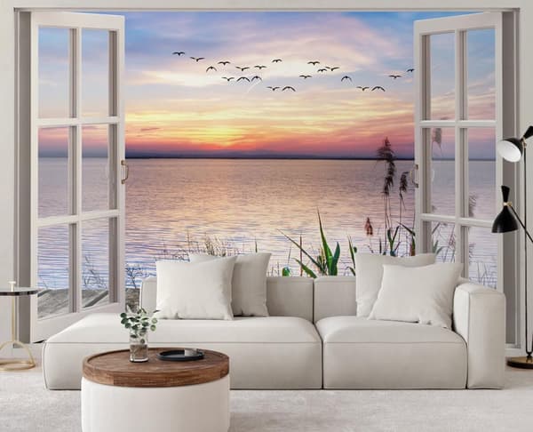 Seinämaalaus, Ikkuna näköalalla laskevaan aurinkoon - 280x200