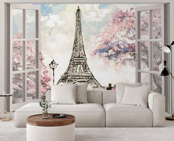Seinämaalaus, Ikkuna näköalalla Eiffel-tornille - 280x200
