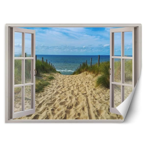 Fototapet, Fönster hav strandhimmel - 210x150
