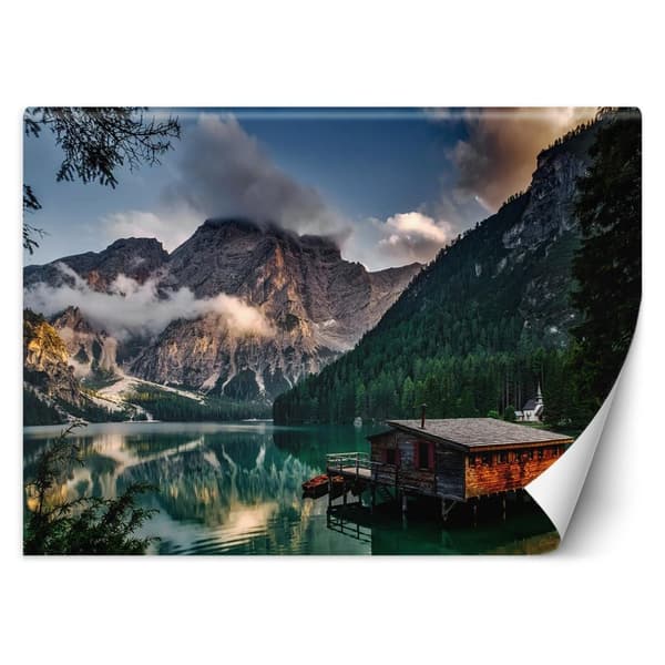 Fototapet, Sommerhus ved bjergsøen - 400x280