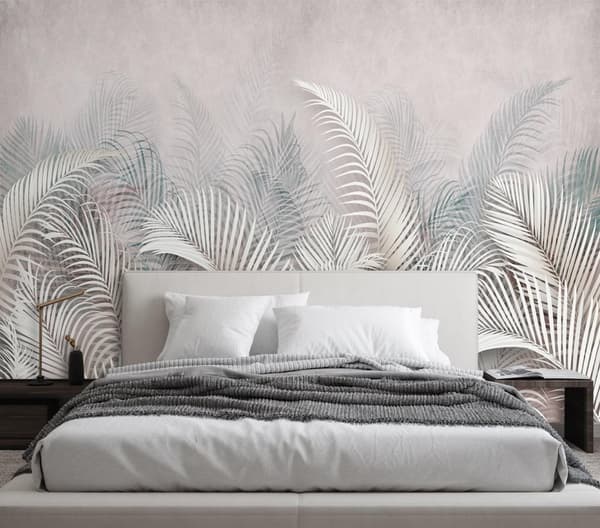 Seinämaalaus, 3D beige palmunlehdet - 300x210
