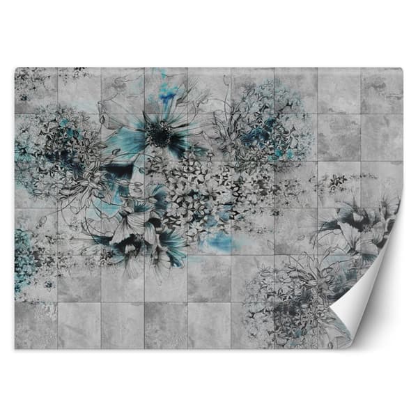 Seinämaalaus, Akvarellikukkia harmaalla pohjalla - 350x245