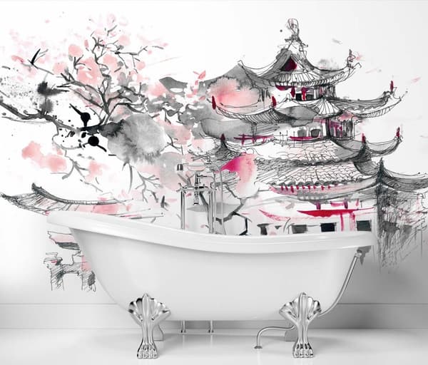 Seinämaalaus, japanilainen pagodi - 450x315