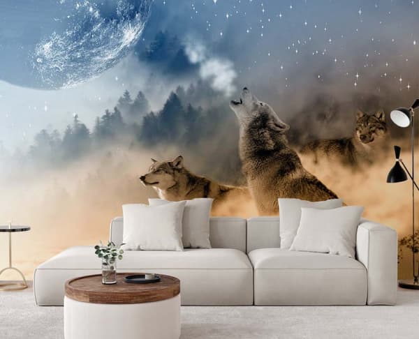 Seinämaalaus, Wolves metsä sumussa - 450x315