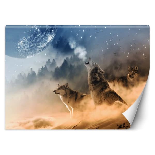 Seinämaalaus, Wolves metsä sumussa - 450x315