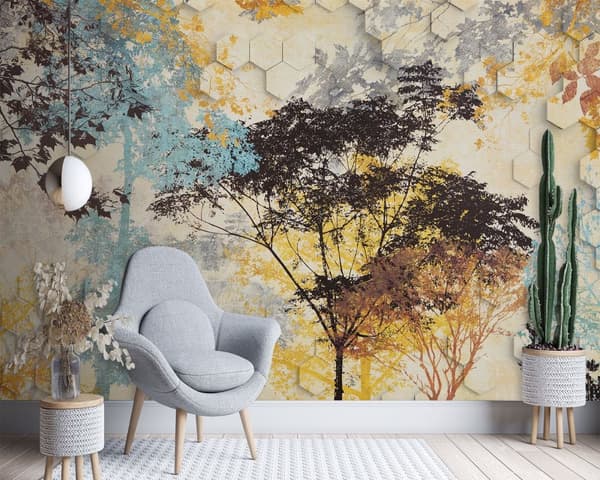 Vægmaleri, efterårstræer - 250x175