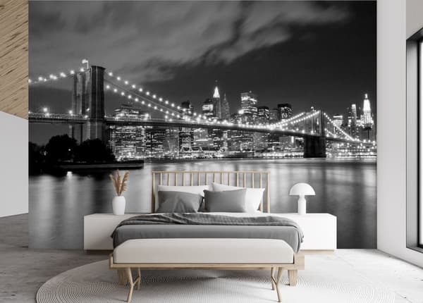 Seinämaalaus, Brooklyn Bridge yöllä New York - 150x105